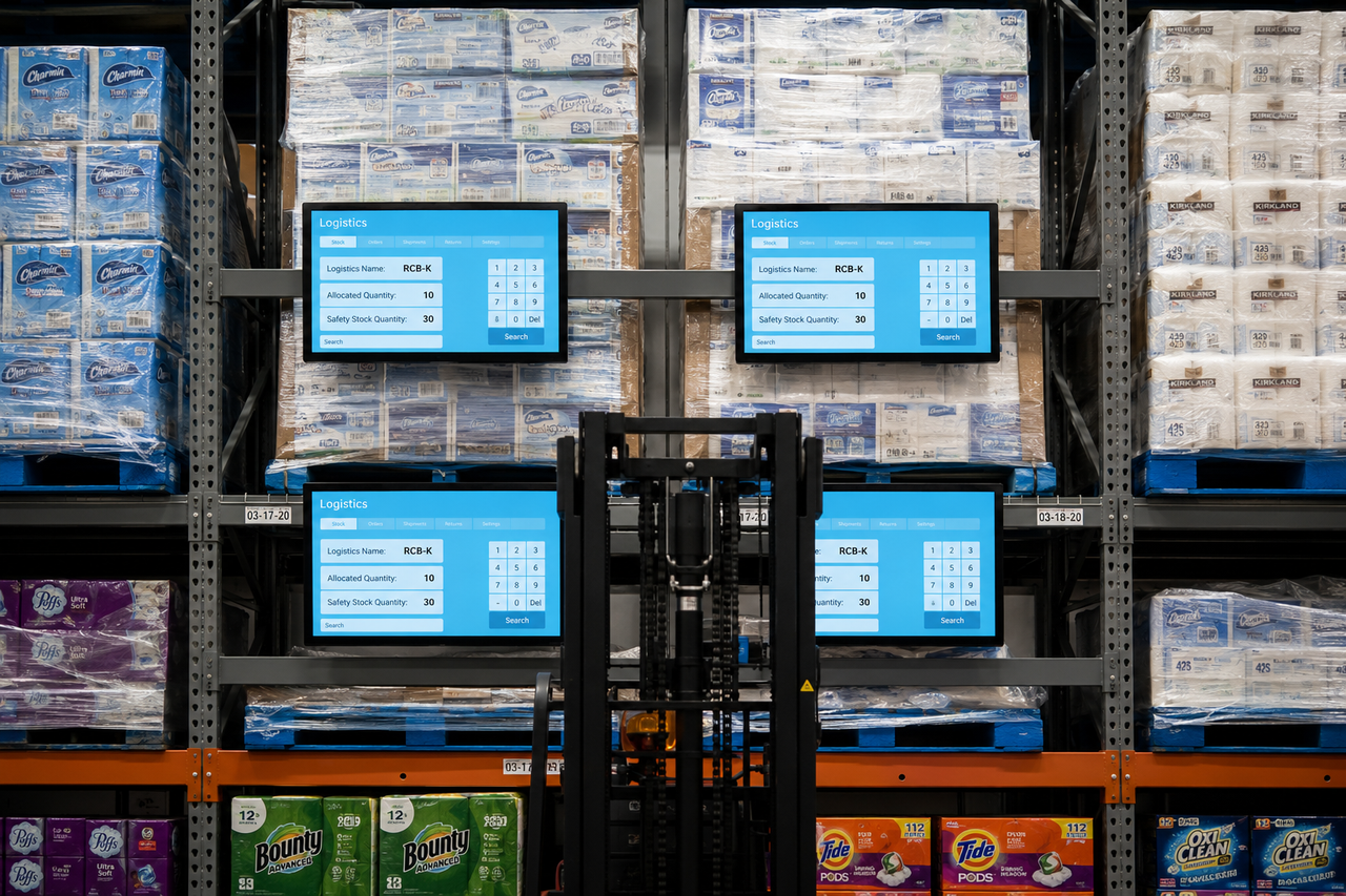 Networked LED information displays in warehouse